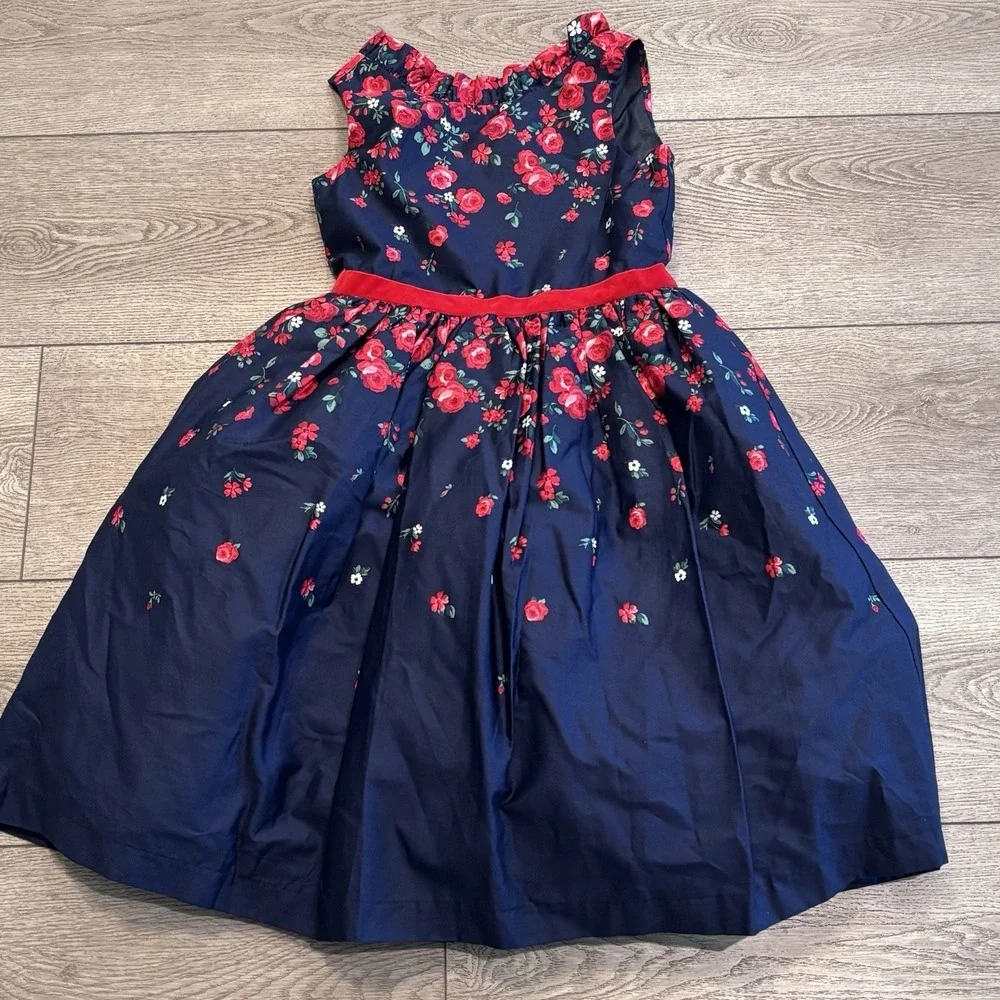 Janie and Jack x American Girl Navy Blue Rose Print Dress Size 12 Dress Like Me